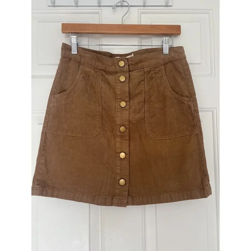 Tory Burch Lucitano Corduroy Mini Skirt Button Front Beachwood Tan Brown Size 4